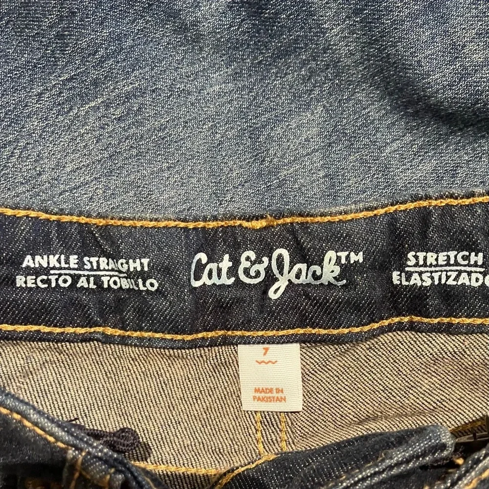 🐱 NWT Cat & Jack Girls’ Ankle Straight Stretch Denim Blue Jeans (7)